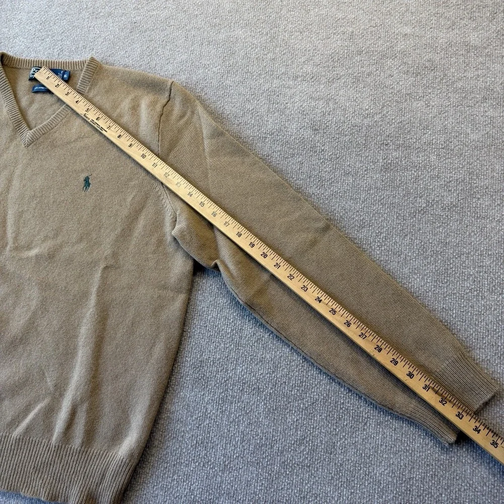 Polo Ralph Lauren Mens 100% Lambswool Camel Brown V-Neck Sweater Sz XL